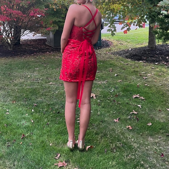 Glitter Print Short Bustier Corset Dress by Nox Anabel T792 in Red - Picture 4 of 10